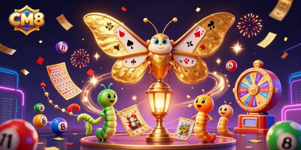 Win big with CM8's dynamic casino scene showcasing vibrant lottery elements.