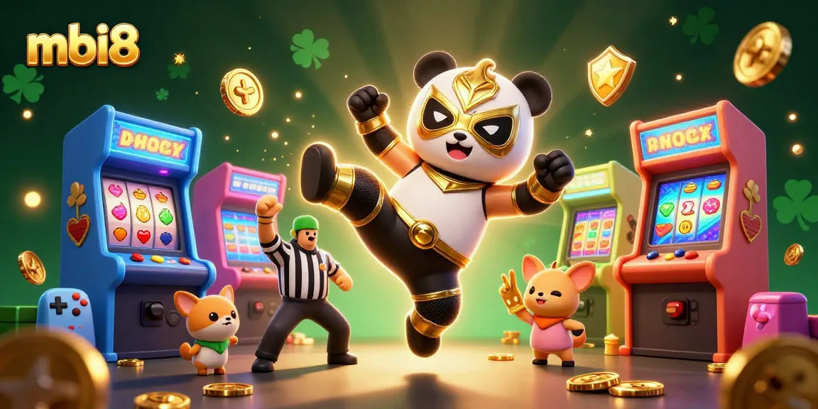 Experience thrilling gaming action at mbi8 with vibrant slots and animated characters in a lively scene.