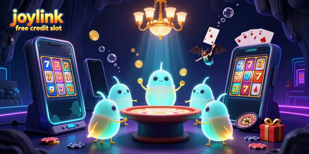Experience joylink free credit slot with an enchanting glowworm casino scene and exciting game elements.