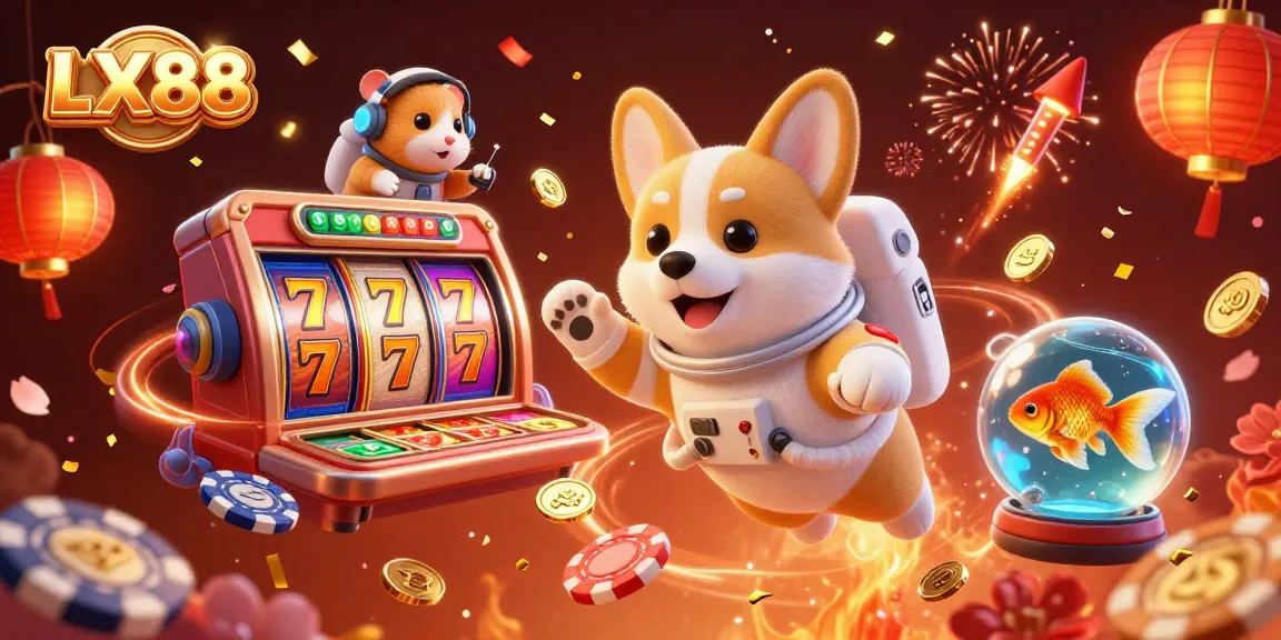 Experience the thrilling casino atmosphere in LX88 with astronauts and vibrant game elements.