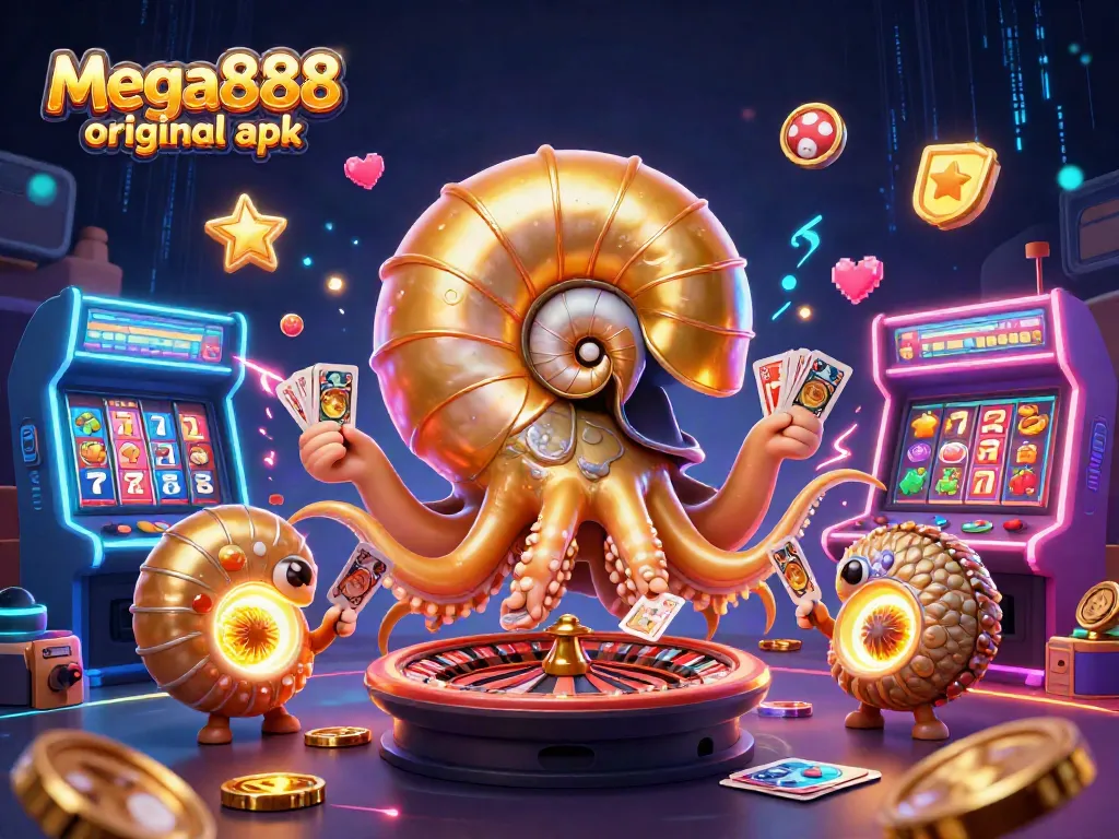 Play exciting games with mega888 original apk, featuring vibrant casino elements and colorful characters.