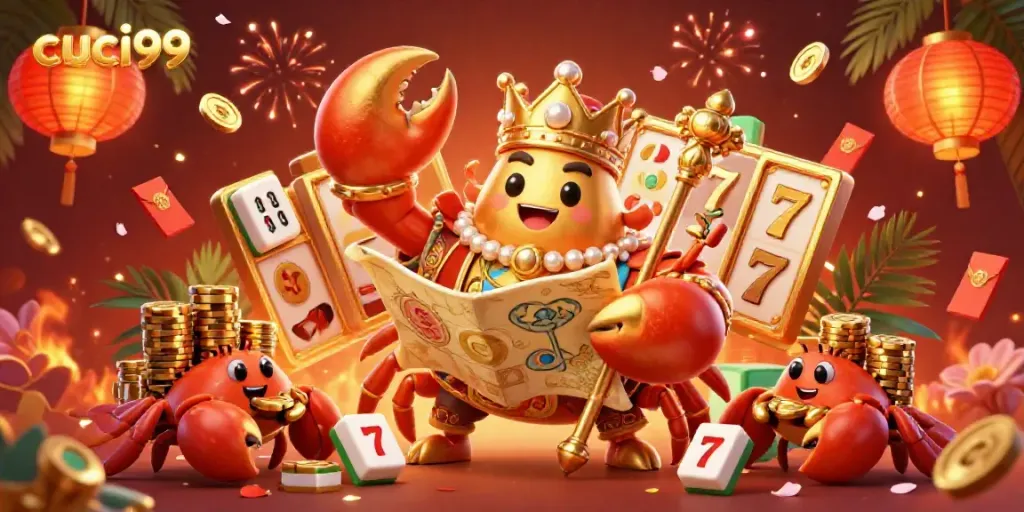 Experience the fun of cuci99 with a golden crab emperor and dynamic slot gaming elements.