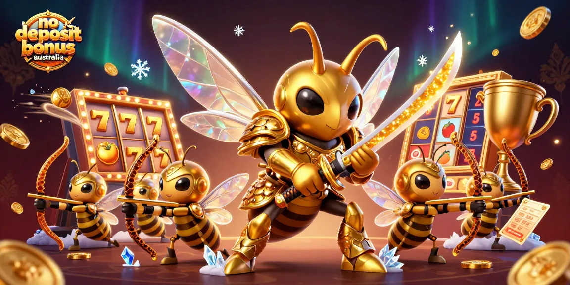 Play for free with no deposit bonus Australia, featuring vibrant casino elements and characters.