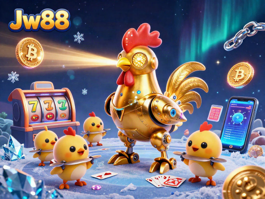 Experience thrilling wins at Jw88, illustrated with vibrant slot games and futuristic elements.