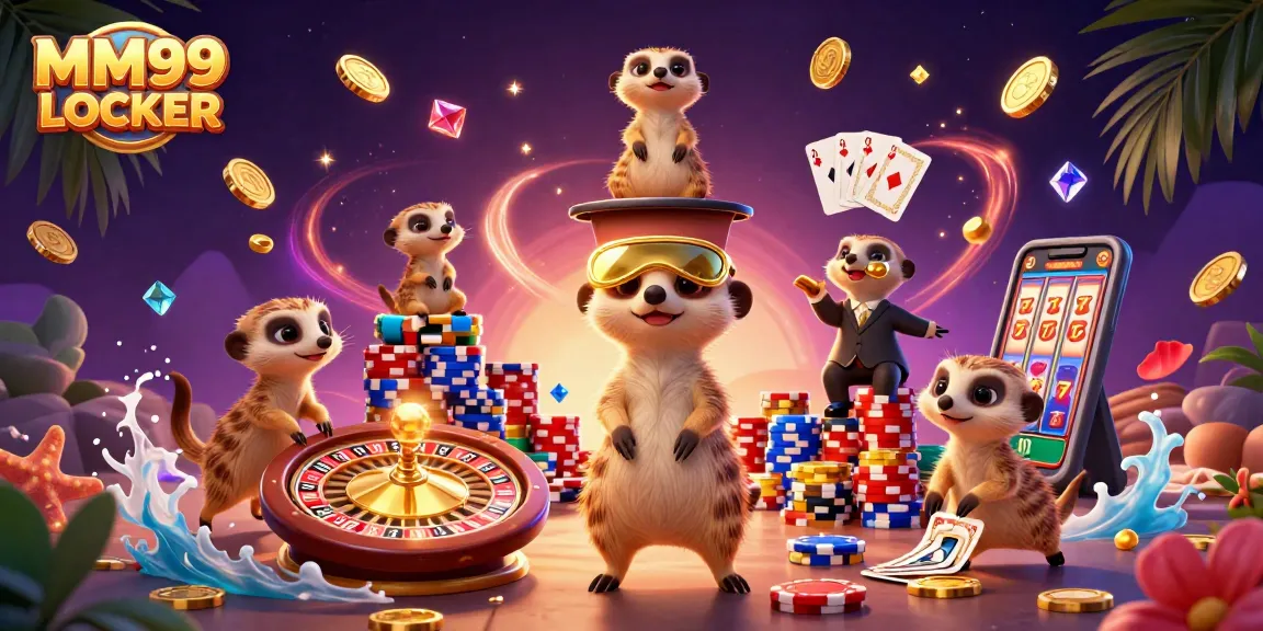 Engage in exciting casino operations at MM99 LOCKER with meerkats managing a vibrant gaming scene.